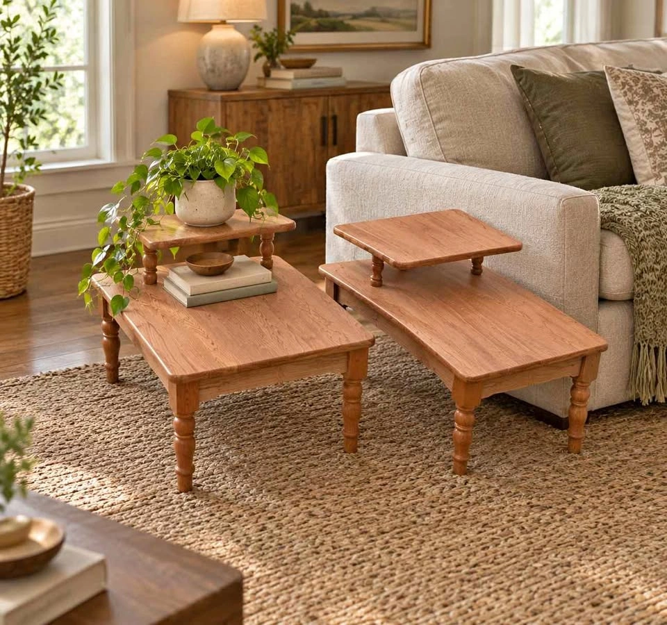 Pair Vintage 2-Tier Mid-Century Modern End Tables