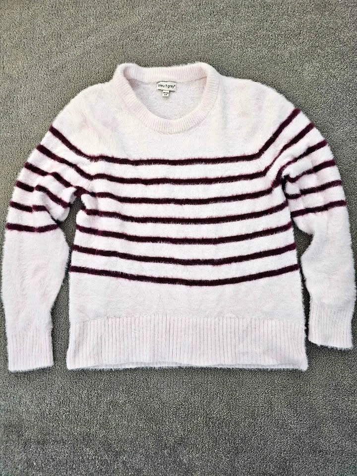 Soft Striped Sweater - Light Pink and Dark Purple