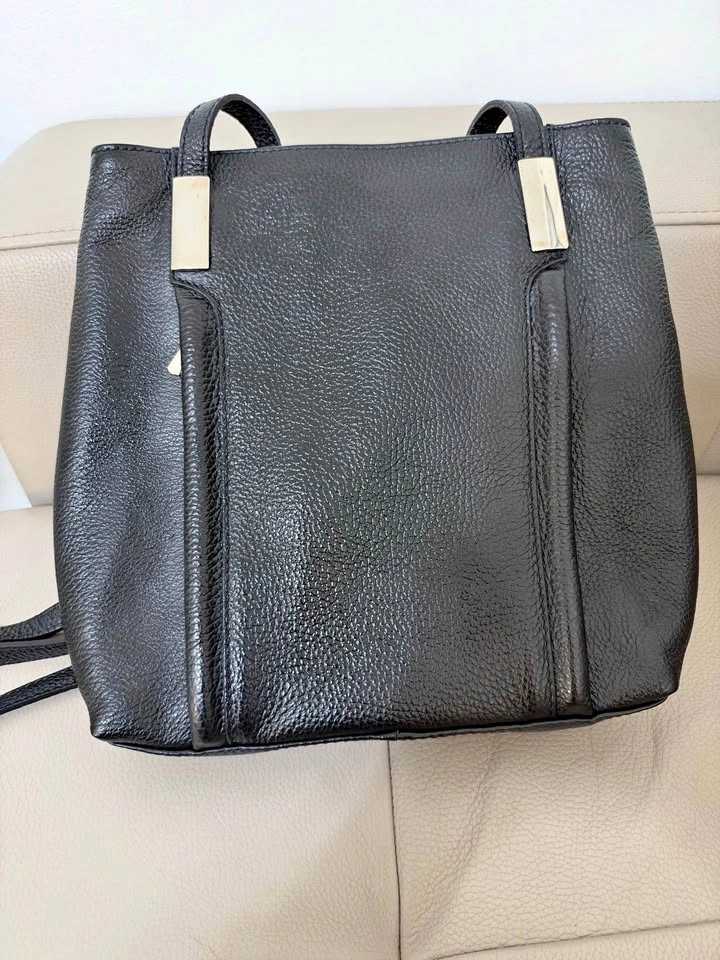 New Leather Convertible Bag – Tote & Backpack, Black