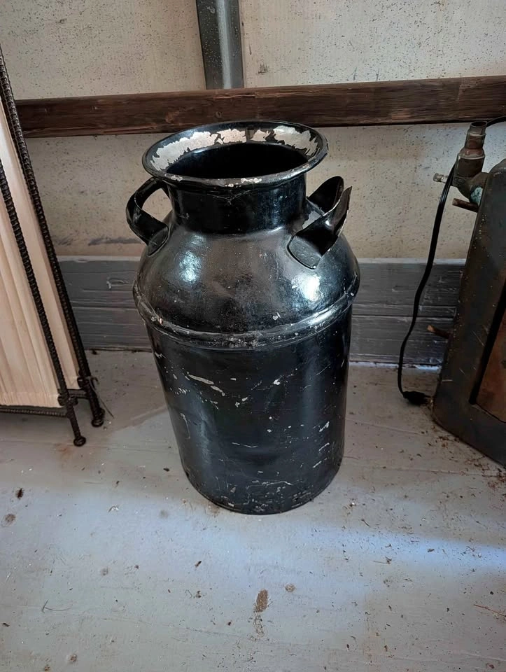 Antique Black Milk Can, Citizen's Dairy, Farmhouse Porch Decor