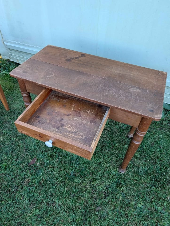 antique farmhouse table with drawer - photo 3