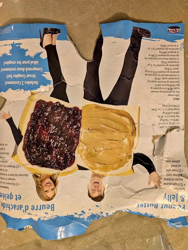 Adult couples costume, peanut butter and jelly costume