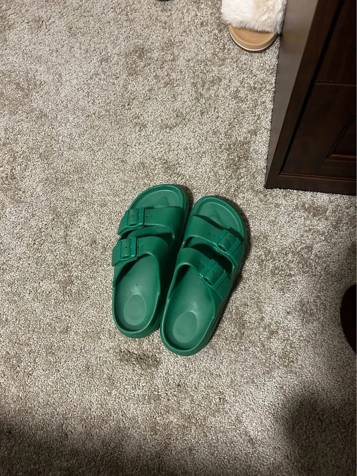 Green Double Buckle Slides size 7 - photo 2