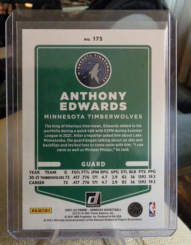Anthony Edwards 2021-22 Donruss Orange Lazer #175 - photo 2