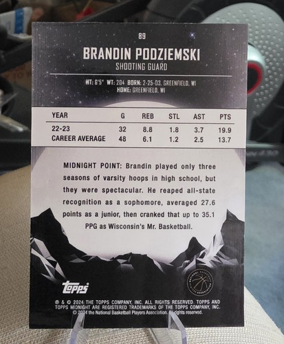 2024 Topps Midnight Brandin Podziemski #89 Morning 084/149 RC - photo 2