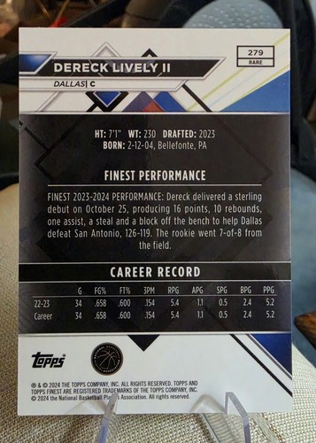 Dereck Lively II 2023-24 Topps Finest #279 RC Blue Checkerboard - photo 2