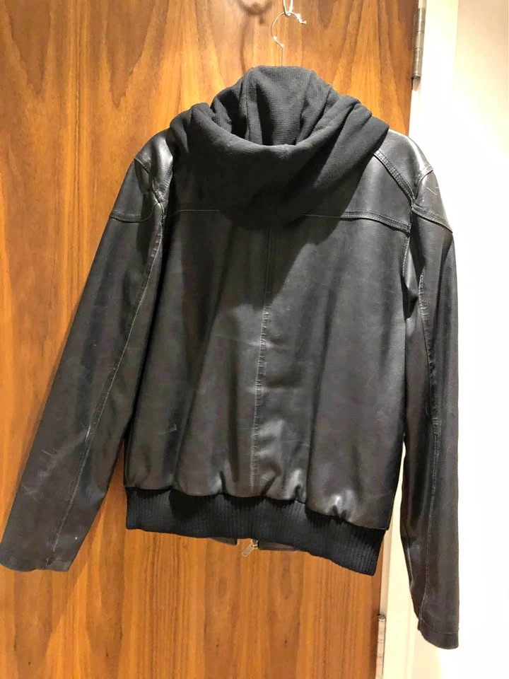 Men’s Guess Leather w/ Detachable Hoodie Jacket Sz M