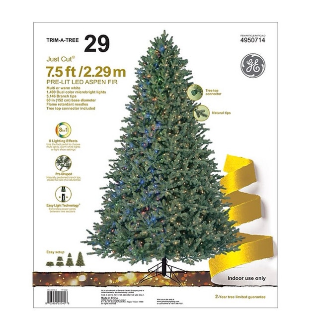 Large GE 7.5 ft Just Cut Aspen Fir Pre-Lit LED Christmas Tree