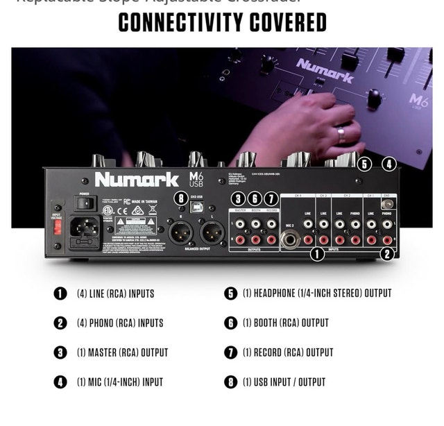 Numark M6 USB Professional 4-channel DJ Audio Mixer - photo 4