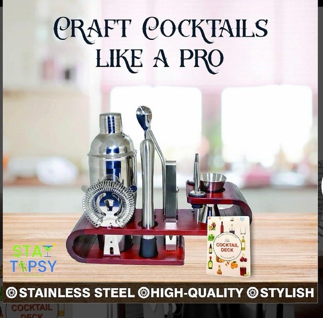 Brand New 15-Piece Cocktail Mixology Bartender Kit with Stand - photo 2
