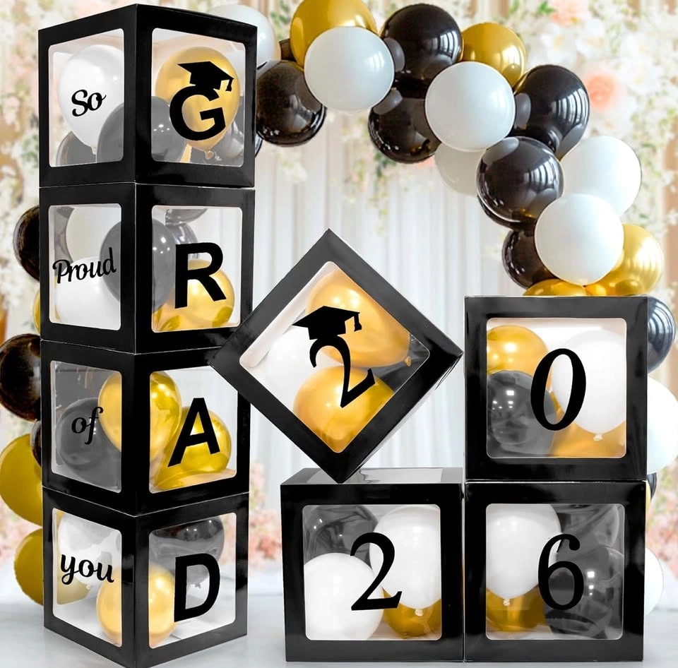2026 Graduation Balloon Boxes Set - 4 Boxes & 20 Balloons