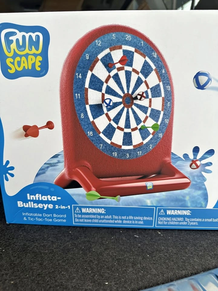 FunScape Inflatable Dart Board & Tic-Tac-Toe Pool Game 2-in-1