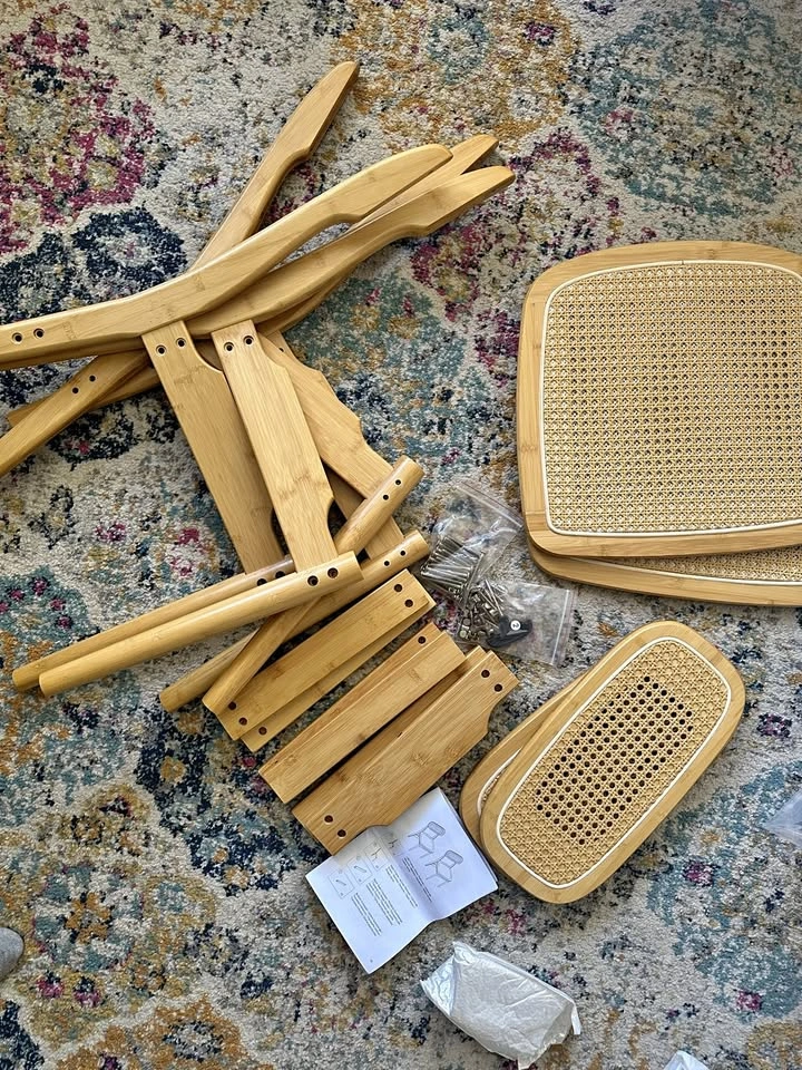 Set of 2 Bamboo Dining Chairs with Rattan Seat and Back - New