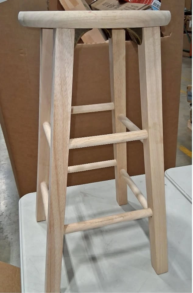 Solid Wood Bar Stool 24 inch - Unfinished Natural Wood, New