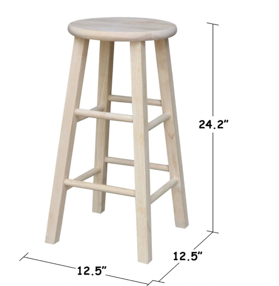 Solid Wood Bar Stool 24 inch - Unfinished Natural Wood, New - photo 5