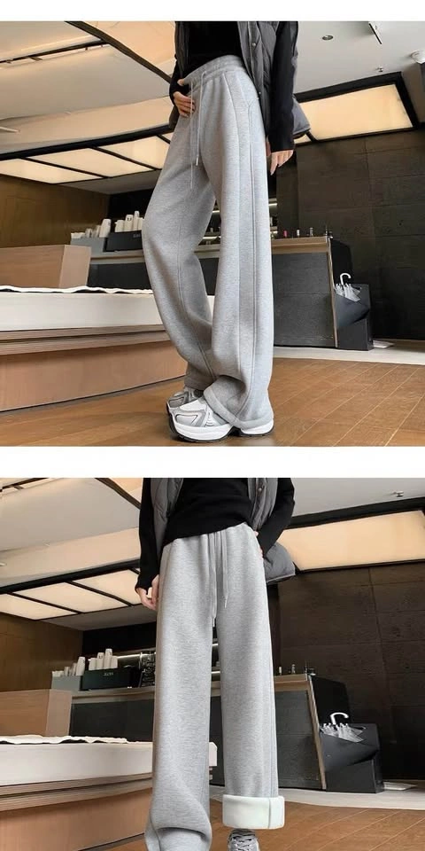 Women's Fleece-Lined Wide-Leg Sweatpants in Grey color (size L) - photo 2