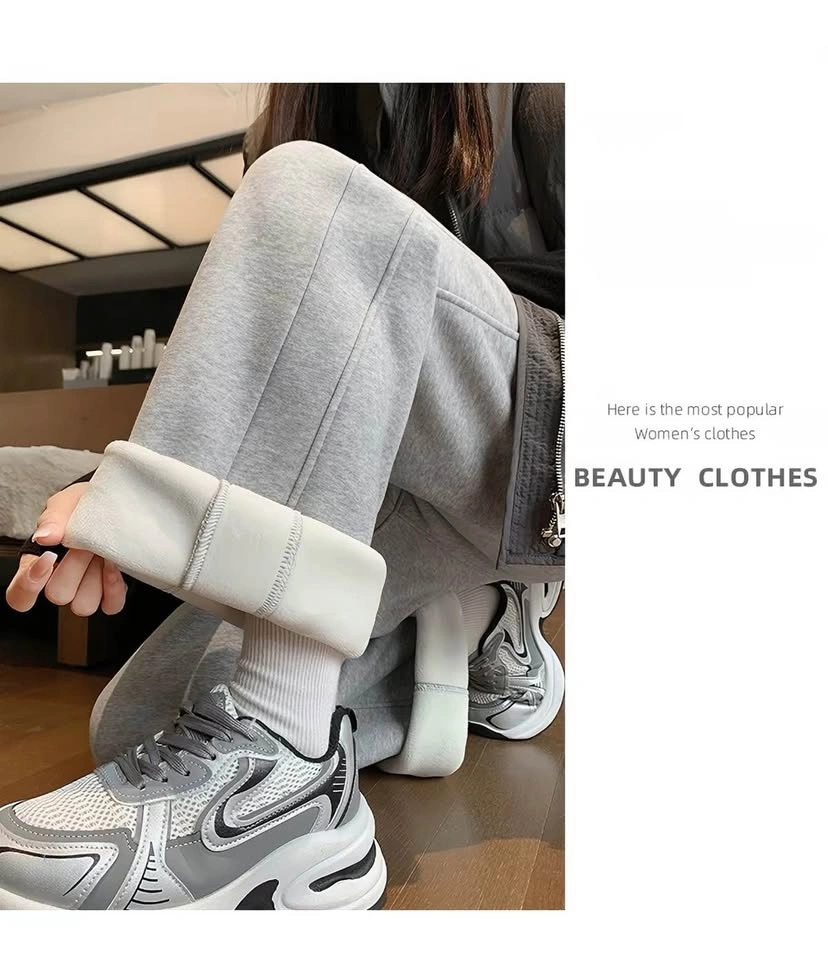 Women's Fleece-Lined Wide-Leg Sweatpants in Grey color (size L) - photo 3