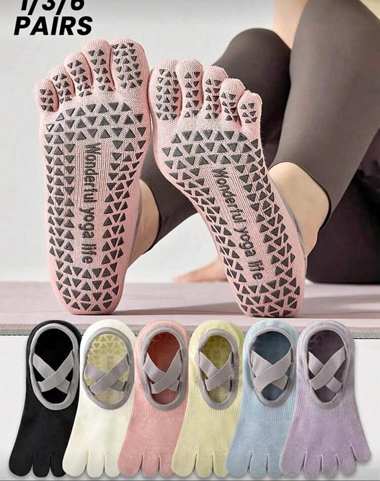Non-Slip Five-Toe Yoga Socks 2 pairs - White & Pink (size 36-39)