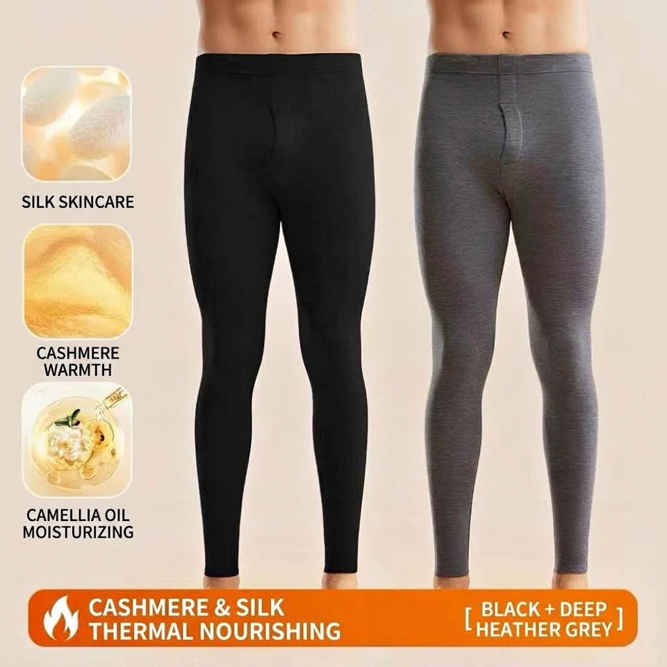 Men Goat Cashmere & Silk Thermal Pants (2 Pairs) Black & Grey