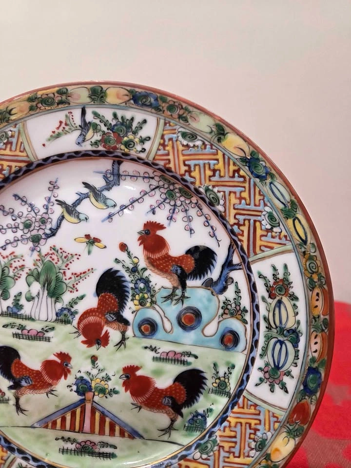 Vintage Chinese Famille Rose Hand Painted Enamel Rooster Plate - photo 4