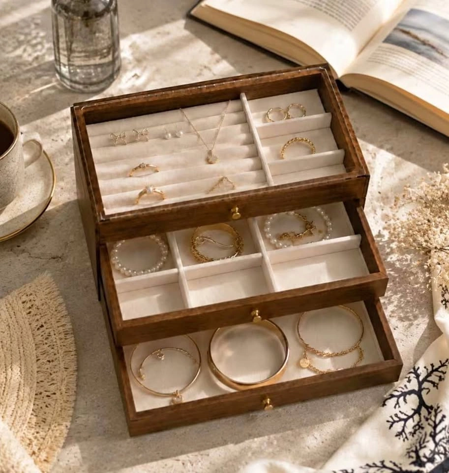 3-Tier Jewelry Storage Box with Multi-Drawer