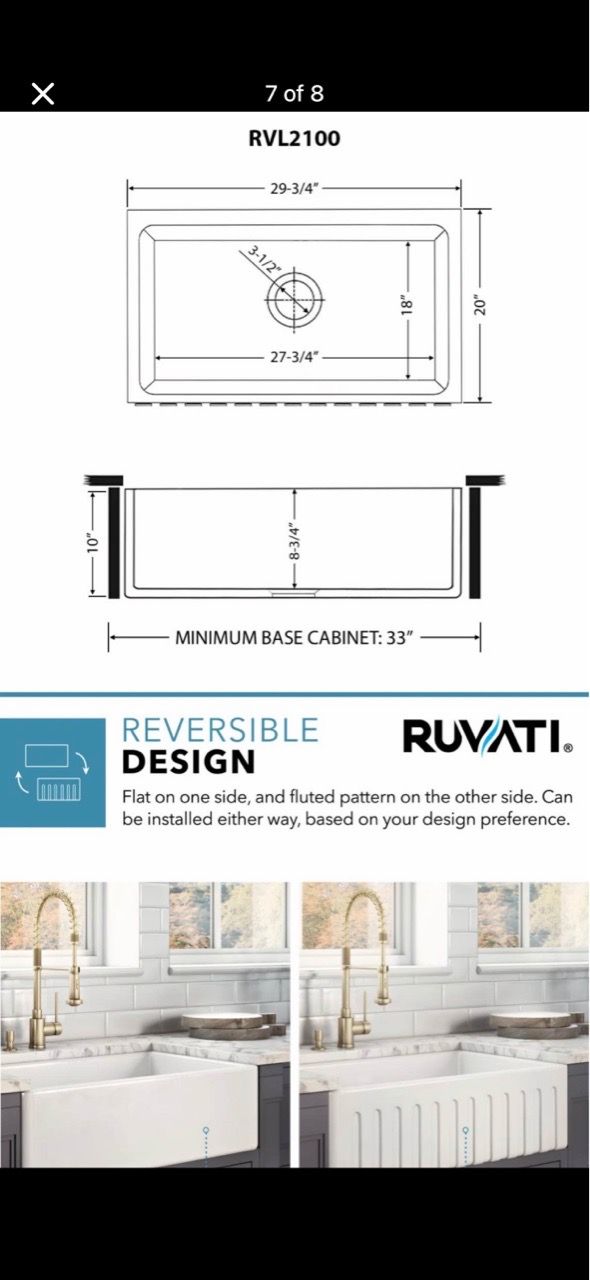 30 x 20 inch Fireclay Reversible Farmhouse Kitchen Sink - photo 5