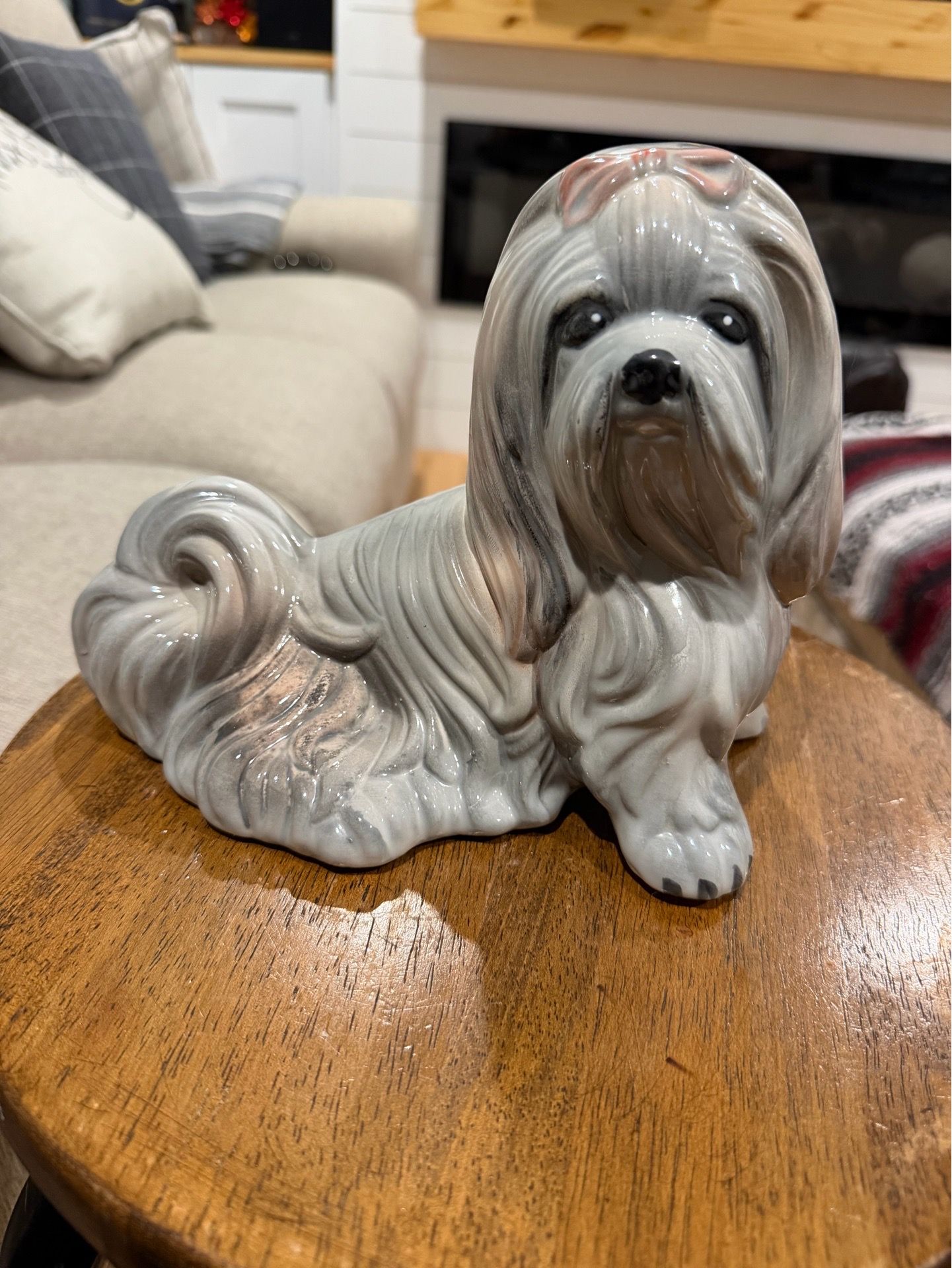 LARGE VINTAGE CERAMIC SHIH TZU DOG STATUE FIGURE