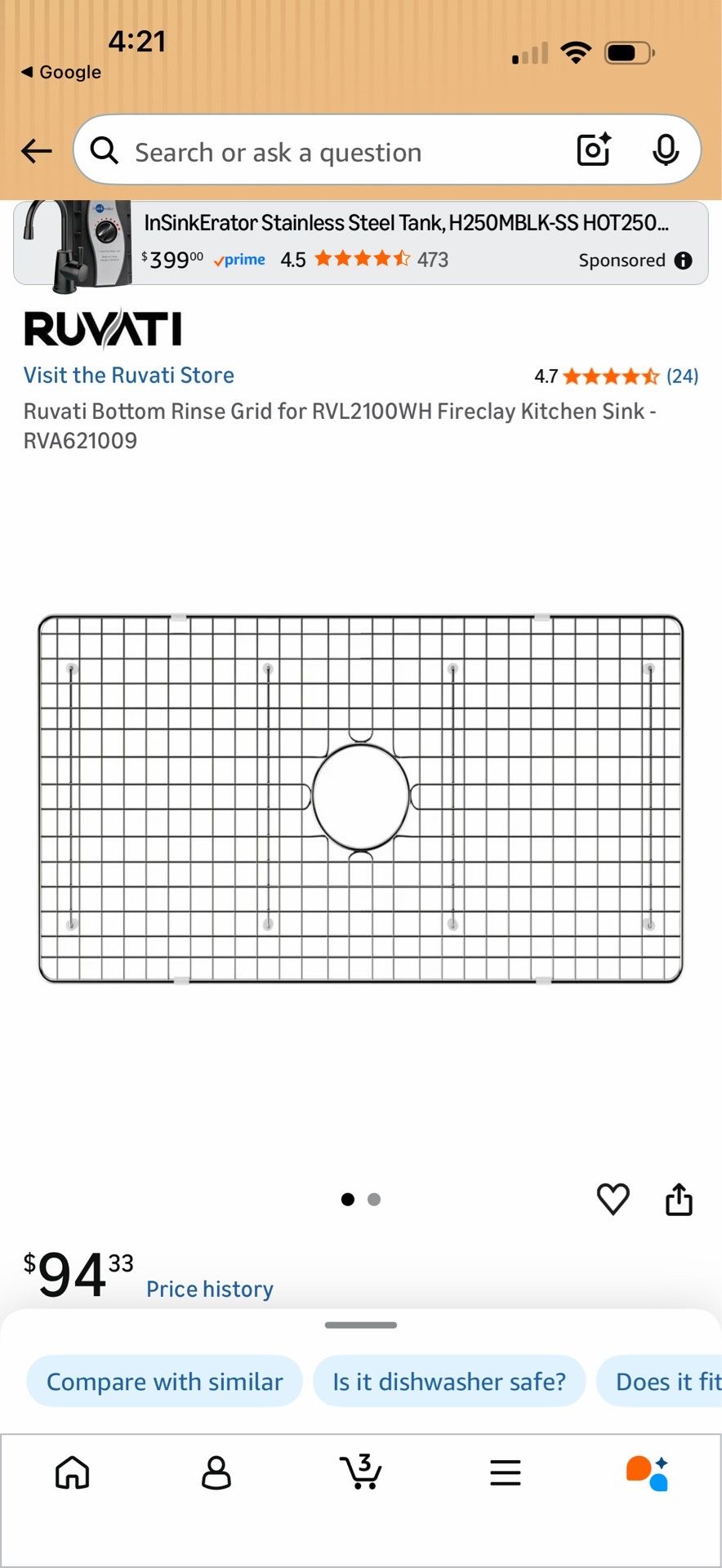 Ruvati Bottom Rinse Grid and Stainless Steel Sink Drain