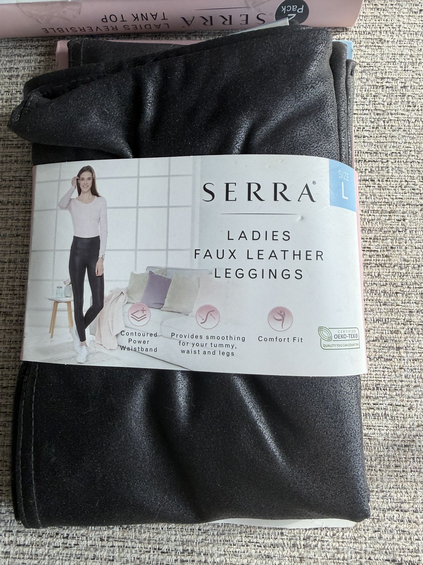 Serra Ladies Faux Leather Leggings and 2-Pack Tank Tops - Size L - photo 3