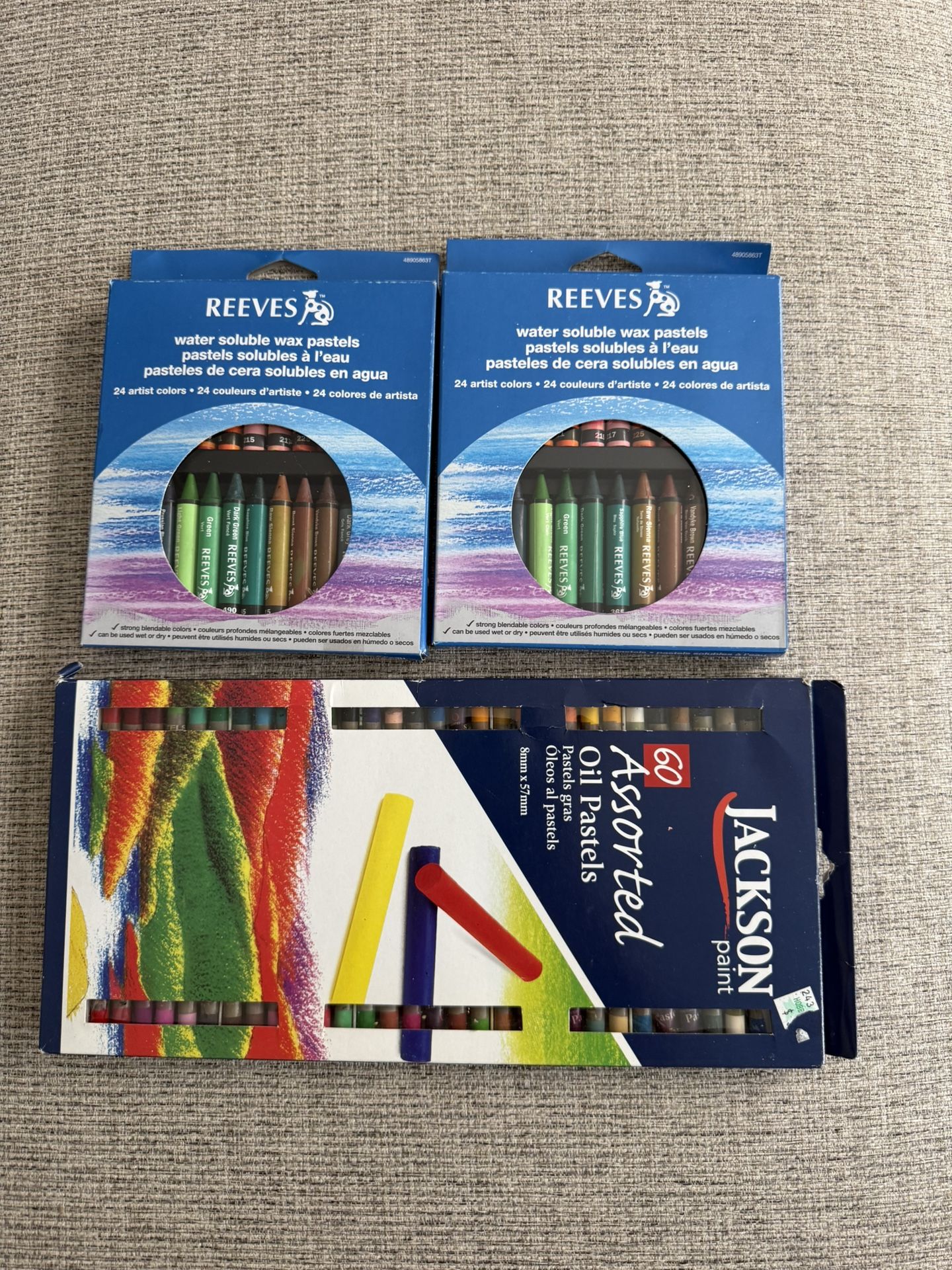60 Assorted Oil Pastels and 2 Boxes of 24 Reeves Wax Pastels