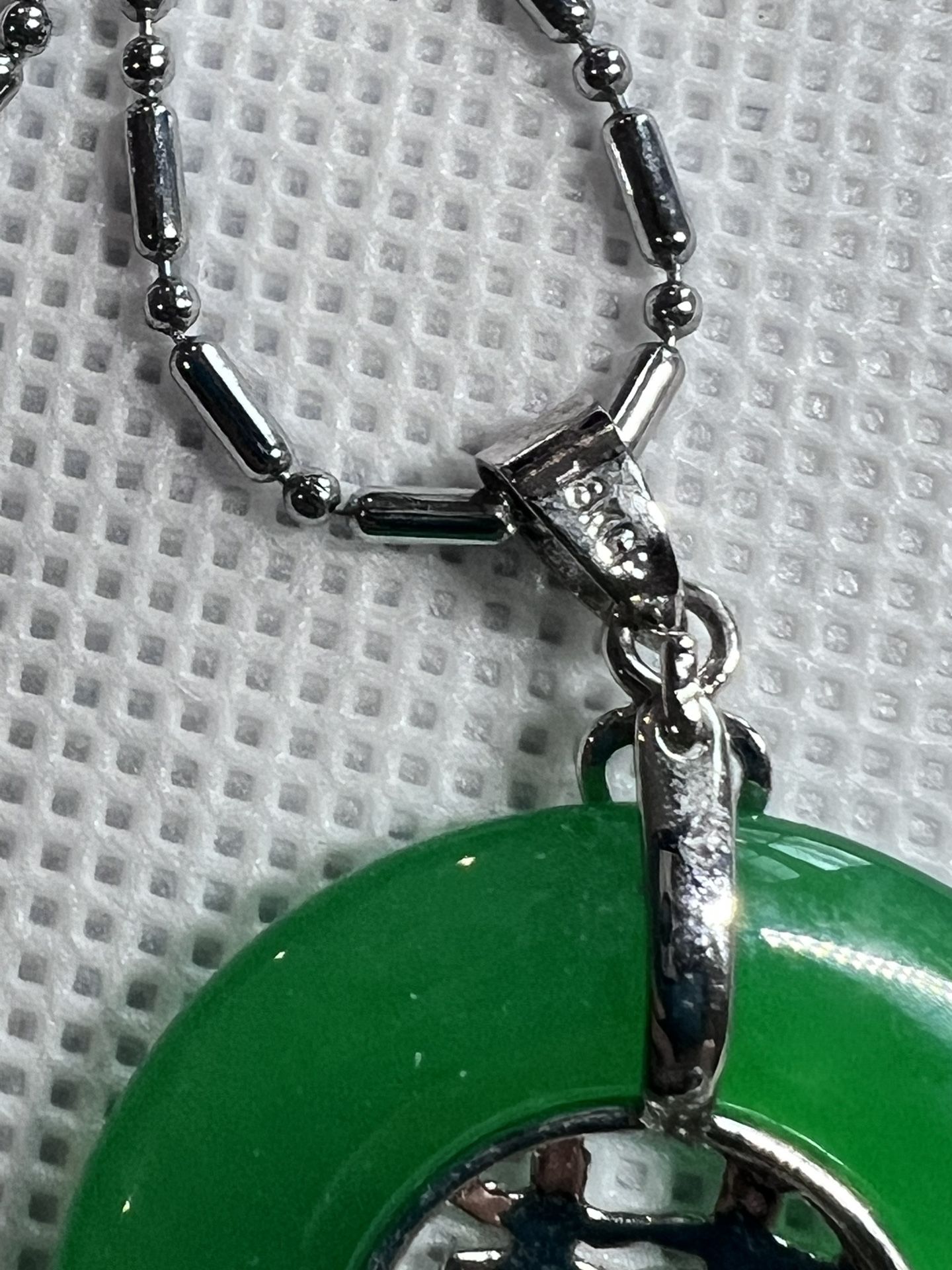 Genuine Green Jade 18KGP Fortune Letter Round Pendant Necklace - photo 3