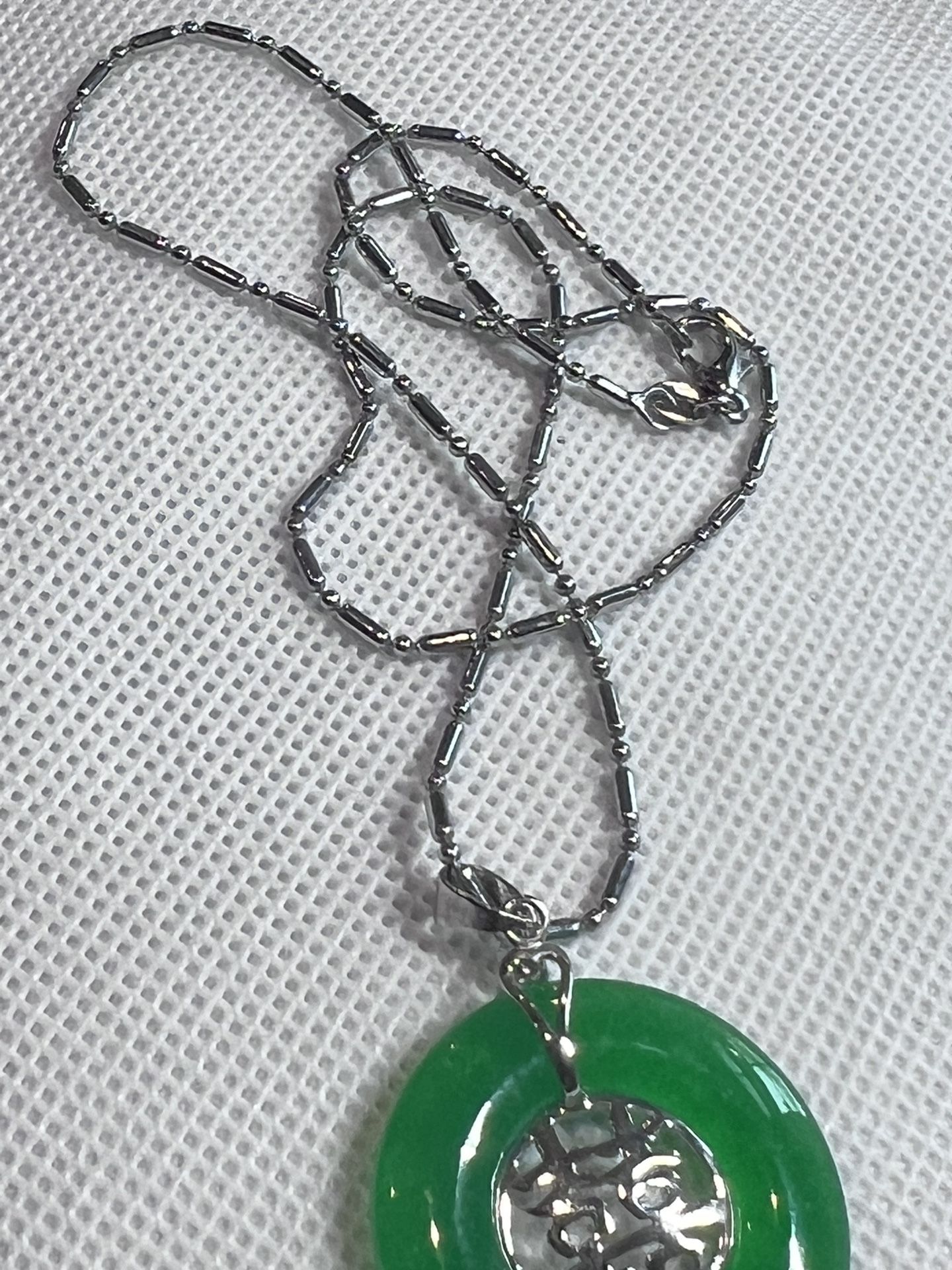 Genuine Green Jade 18KGP Fortune Letter Round Pendant Necklace - photo 4