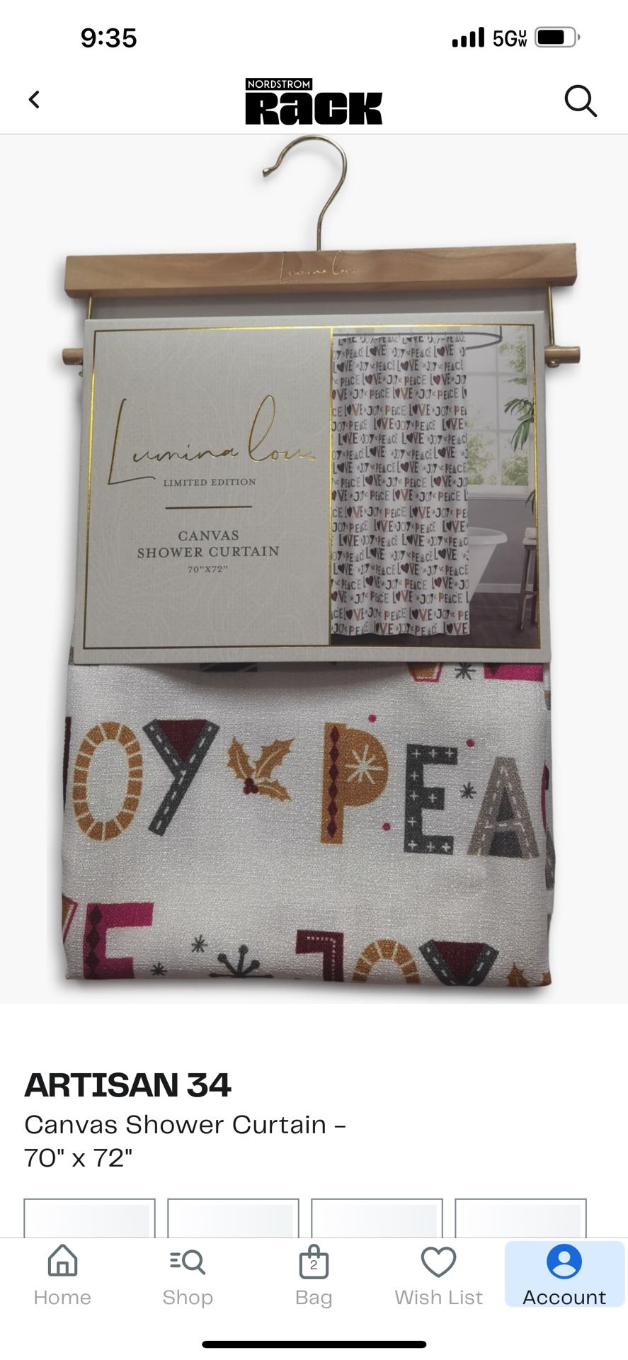 ARTISAN 34 Canvas Shower Curtain 70x72