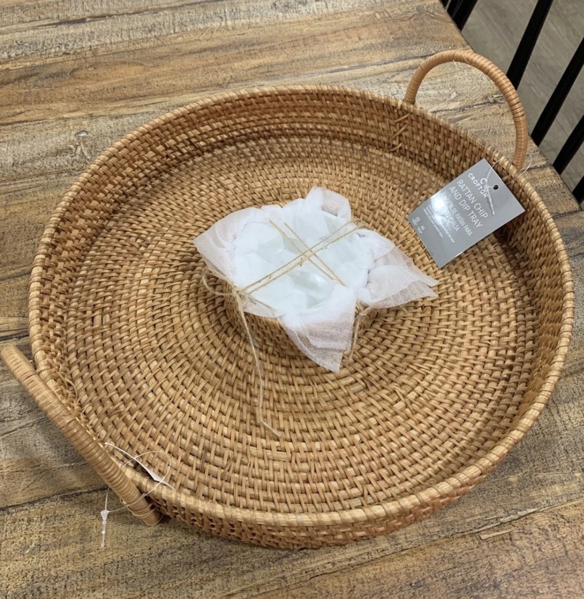 New Rattan Chip & Dip tray