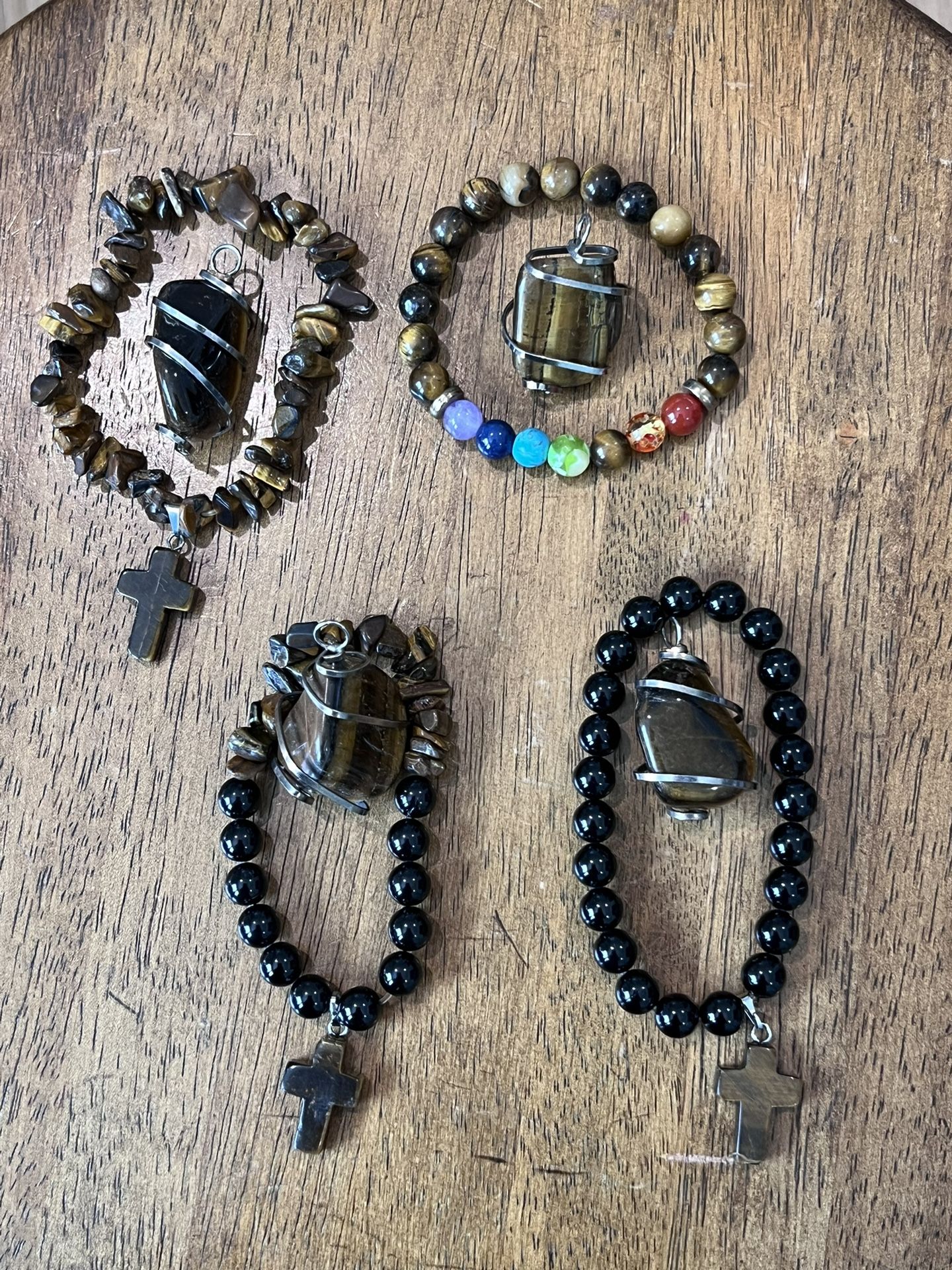Black Tourmaline And Tiger Eye Quartz Bracelet And Pendant