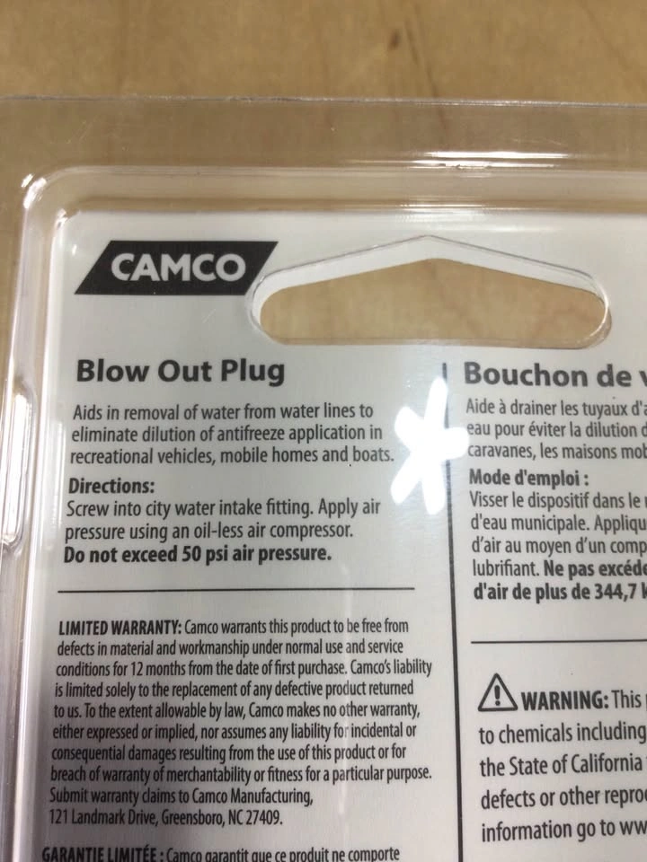 Camco blow out plug - photo 2