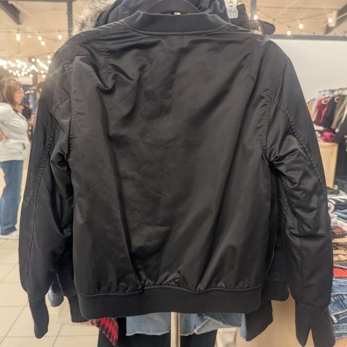 Black Bomber Jacket with 'Au Revoir' Print - photo 3