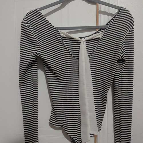 Striped Black and White Dynamite Bodysuit With Bow
