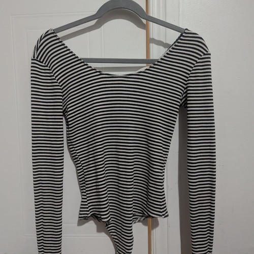Striped Black and White Dynamite Bodysuit With Bow - photo 2