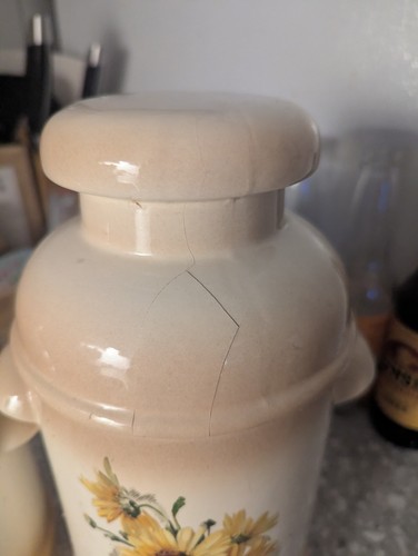 Vintage Floral Ceramic Kitchen Canister Set of 2 Cream Tan - photo 2