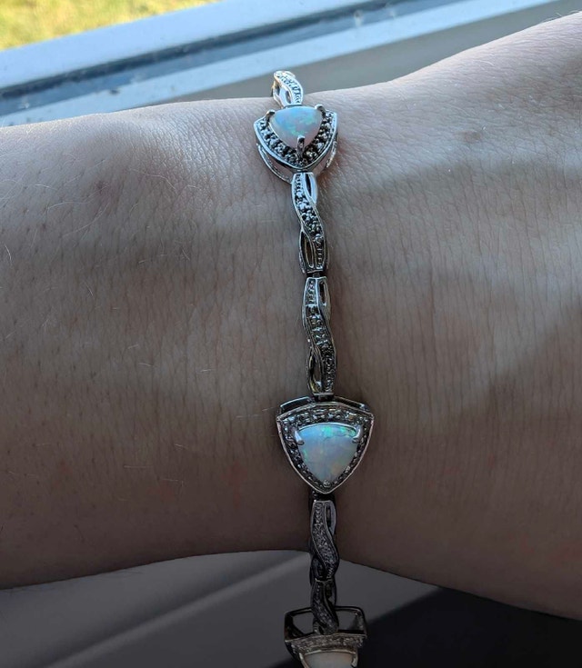 925 Sterling Silver Opal & Diamond Accent Bracelet