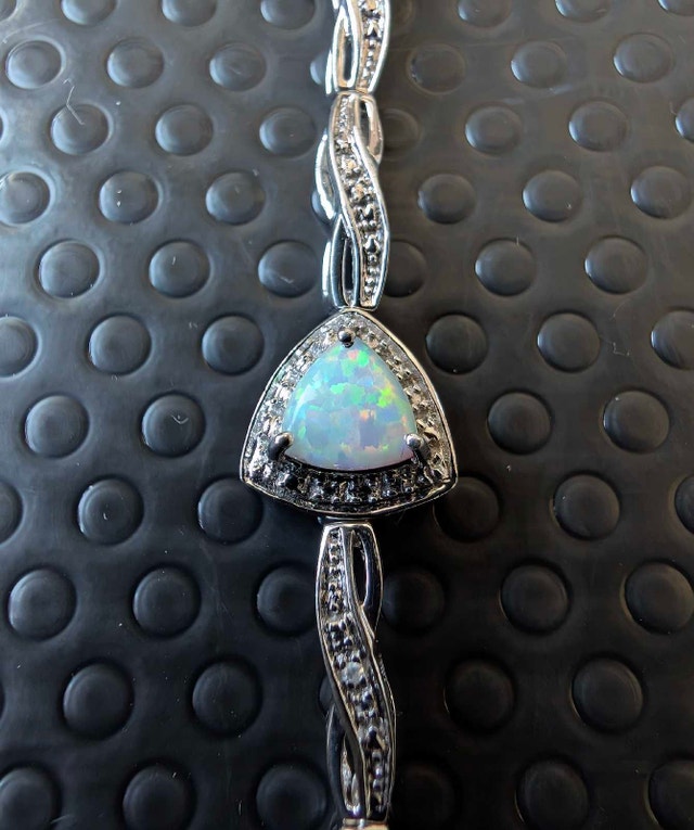 925 Sterling Silver Opal & Diamond Accent Bracelet - photo 4