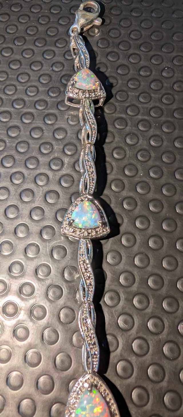 925 Sterling Silver Opal & Diamond Accent Bracelet - photo 5