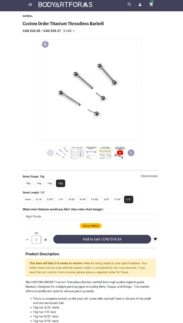 Neometal Titanium Threadless Nipple Barbells - photo 3