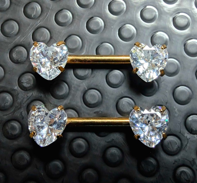 Steel Threadless Gem Heart Nipple Barbells