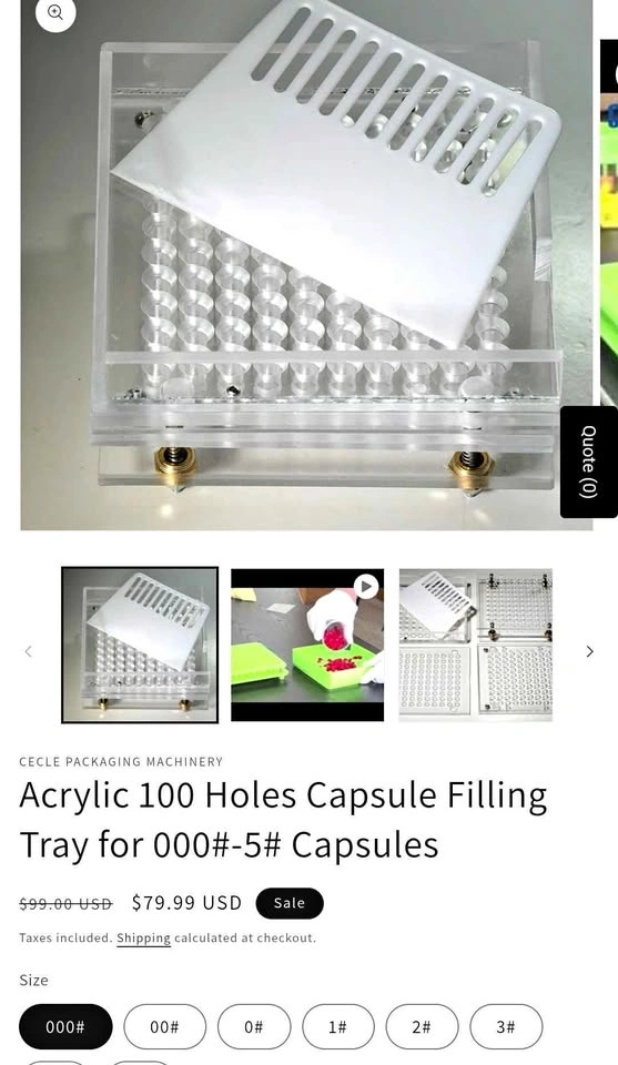 Acrylic 100 Holes Capsule Filling Tray for 000#-5# Capsules