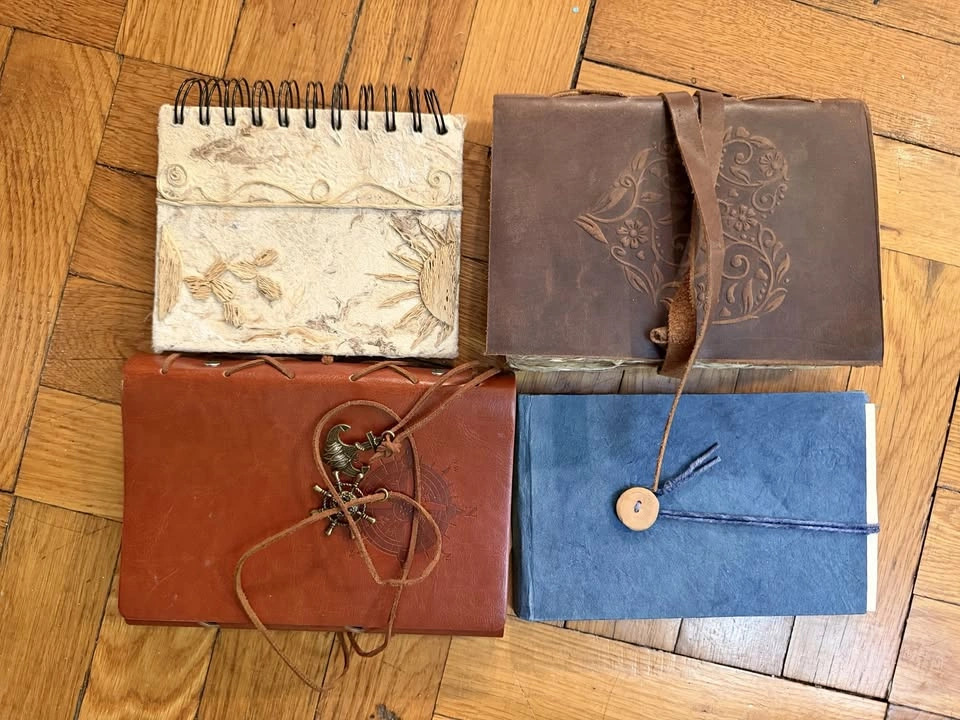 Assorted vintage art notebooks, 2 with handmade paper