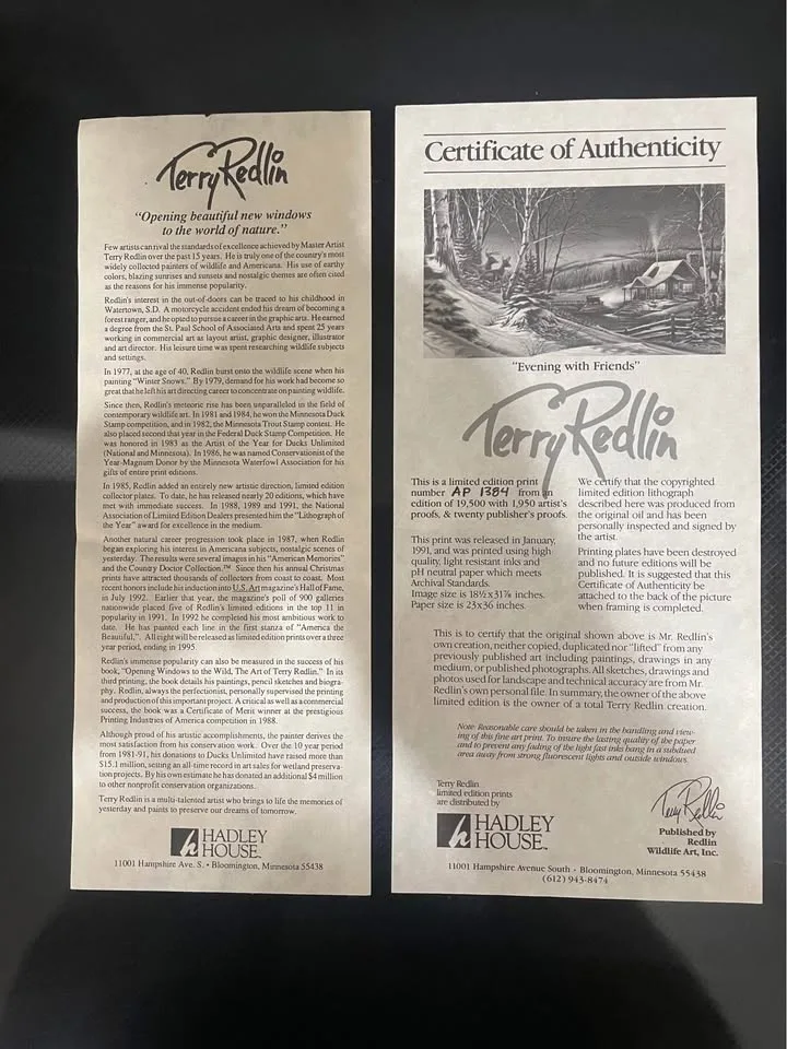 "Evening with Friends" by Terry Redlin Artists Proof COA image indicator(6)