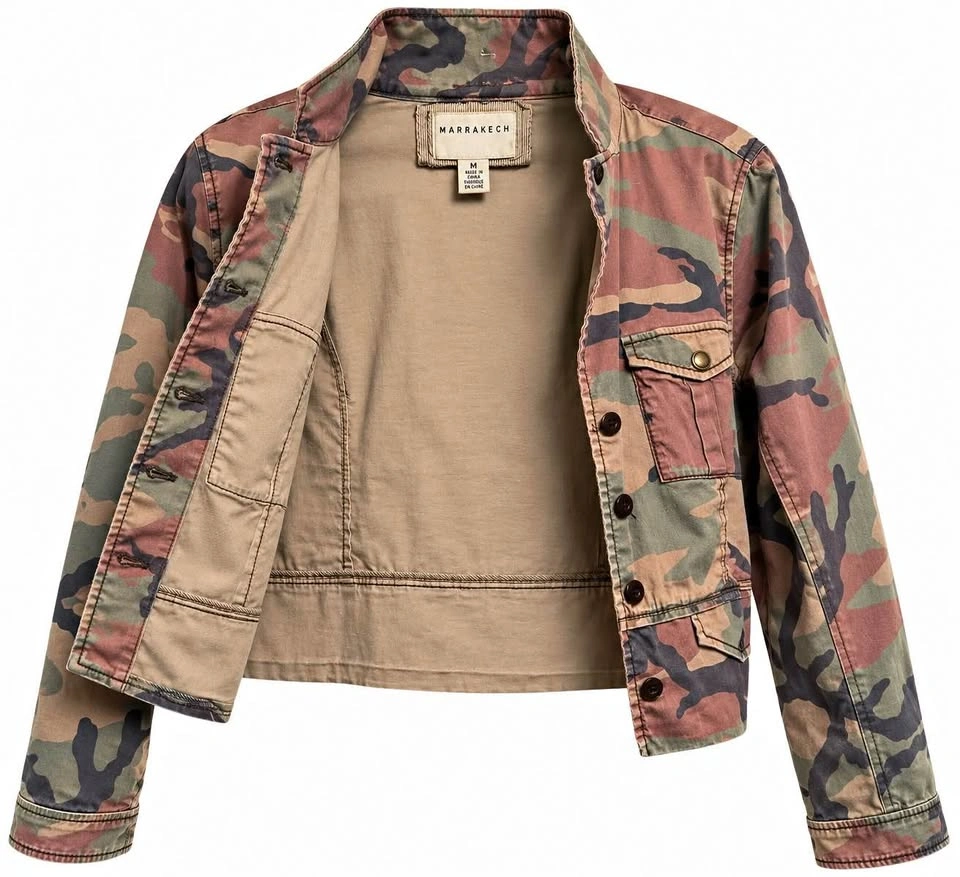 Marrakech Women’s Camouflage Cropped Jacket – Size Medium