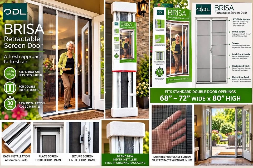 ODL BRISA Retractable Screen Door – Double French Doors – NEW